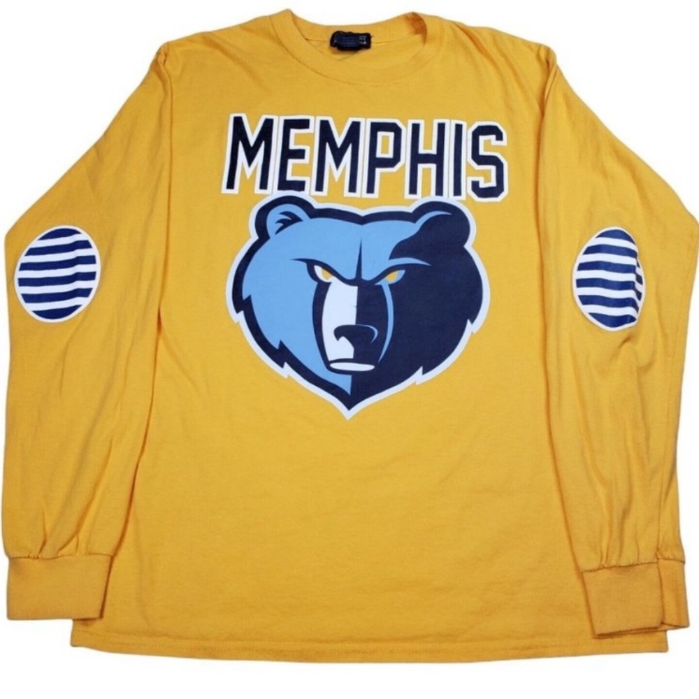 Memphis Grizzlies Shirt Adult Medium Yellow Long Sleeve Crew NBA Basketball Mens